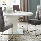 extendable modern tempered glass dining table with high gloss top and wooden base