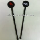 black colored round top printed plastic swizzle sticks