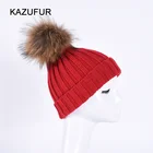 Stylish Pom Pom Winter Knit Hats Natural Real Raccoon Fur Balls Wholesale Custom Beanie Hat KZ160074