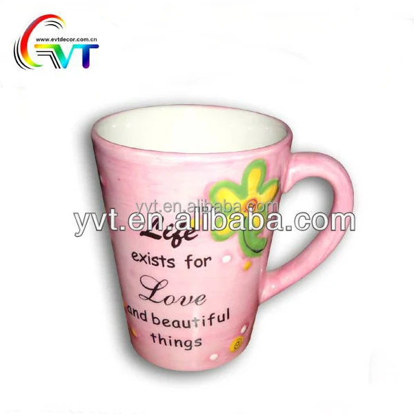 pink glazed custom printing ceramic coffee mug cup with handle