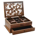 Custom hinged lid wooden makeup storage boxes