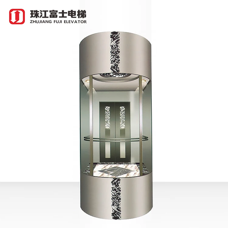 Fuji Brand outside 800kg panorama capsule glass elevator high technology glass sight seeing building passenger lift