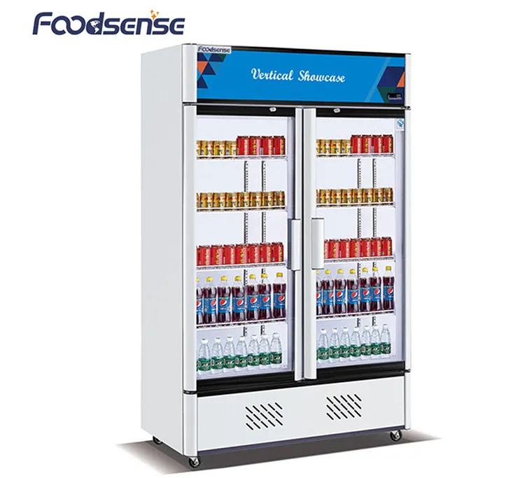 2 Glass door drink beverage fridge display freezer, supermarket double door commercial fridge