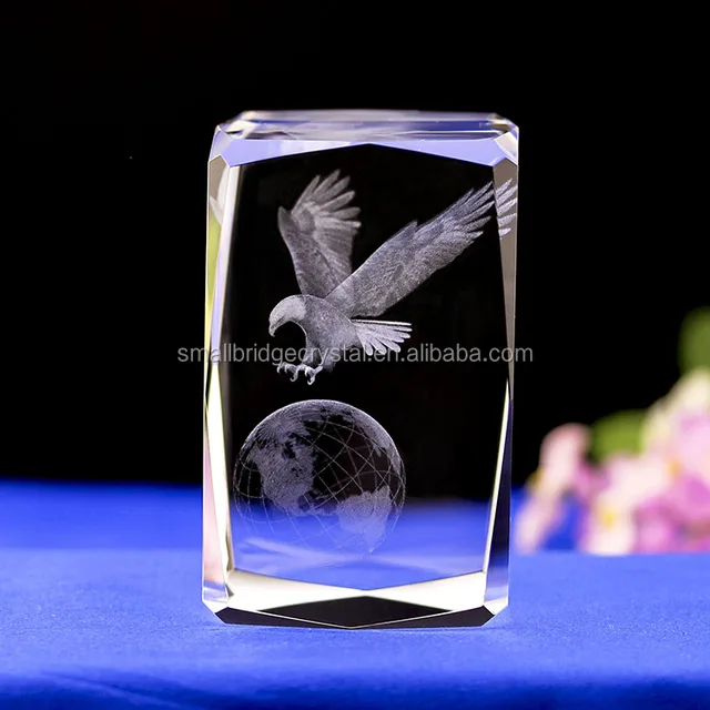 wholesale eagle animals souvenir glass gifts 3d photo crystal