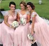 Elegant Long Chiffon Gown Style Beach Maid Of Honor Party Gowns Wedding Formal Wear Pink Bridesmaid Dresses MBA329