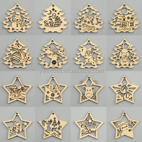 Customized Christmas Decorations Laser Cutting Hollow Tree Star Wood Chip Craft