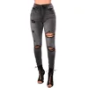 Smoky Gray jeans Knee-skinned Cotton Jeans Gloria Jeans for Women Pants Breeches Overalls Vintage Female Torn Trousers