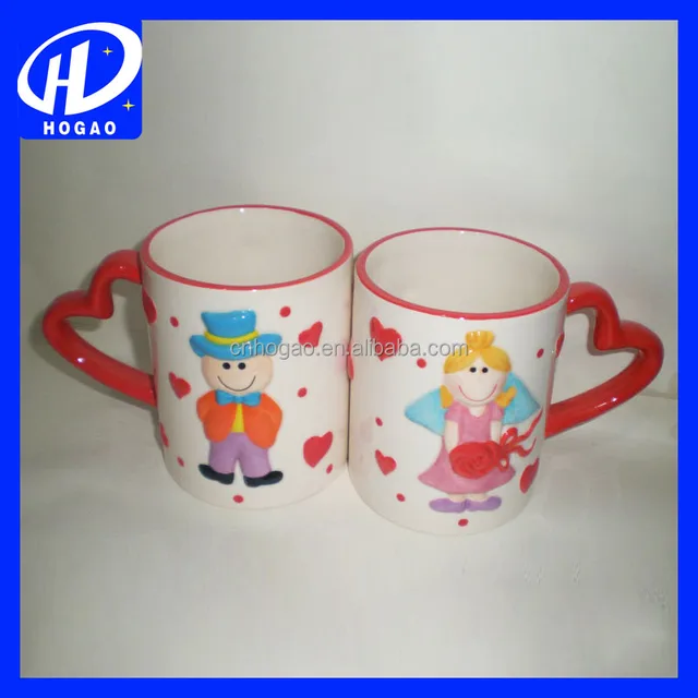oem cartoon lover ceramic mug, custom couple cup