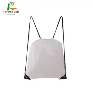 cheap custom plain white polyester drawstring backpack bags