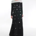 2019 fashion style stylish high quality abaya of white flower designs in black Islamic Maxi Dress Women for islamic