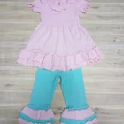 short sleeve and triple ruffle pants spring and fall girl outfits