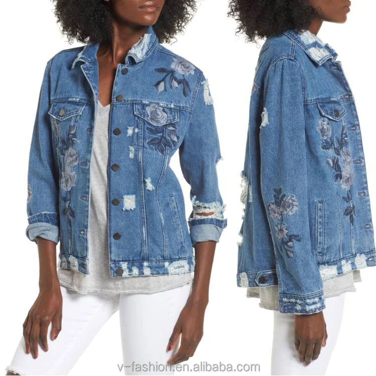 winter floral denim jacket