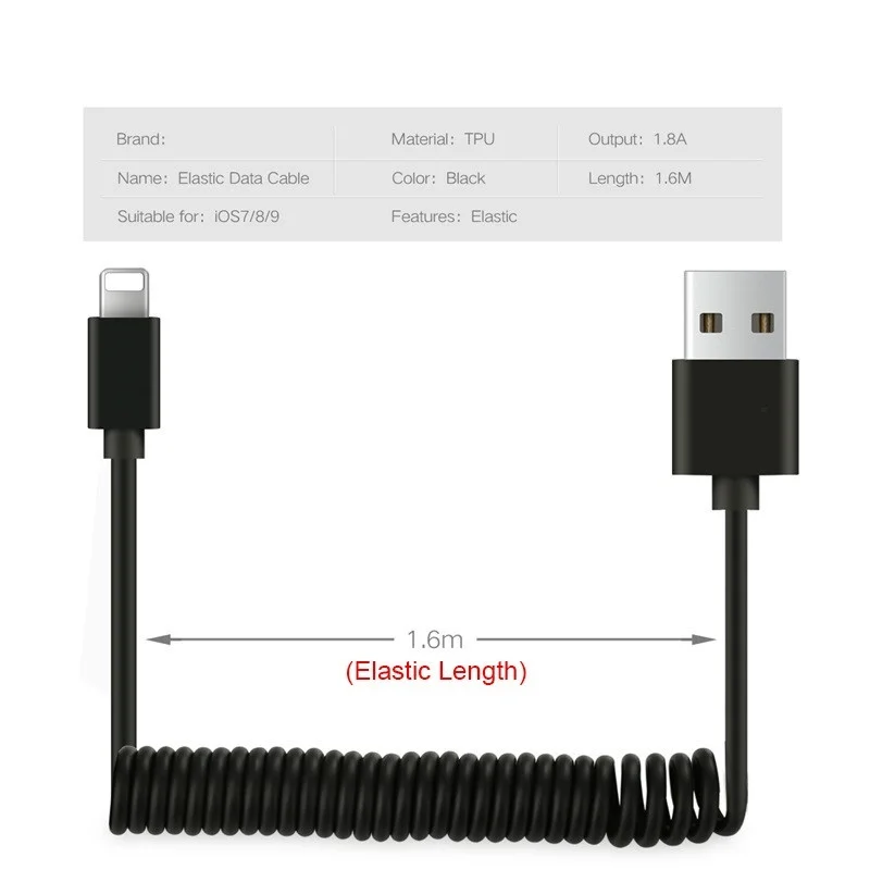 Retractable Spring Charging Data Sync for IPhone Flexible Elastic Stretch USB Charger Cable - ANKUX.COM