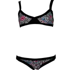Women Contrast Elastic Piping Floral Sublimation Reactive Print Sexy Fashion Bikini Swimming Bra Top And Low-waist Slip