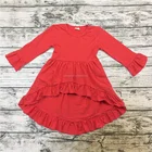 Christmas Solid Color Wholesale Long Sleeve Clothes Ruffle Baby Girl Swallow Tail Dresses Kids Wear