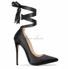 Black Satin Lace Up Court Shoes sex high heel pump shoes woman