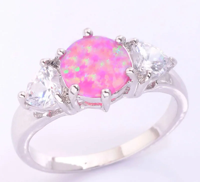 Hot Sell ! Elegant & Beautiful Wholesale & Retail For Women Jewelry Pink Fire Opal & White Topaz Silver Ring Size 6 7 8 OJ7073