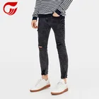 OEM wholesale gery fit men denim skinny cropped ripped jeans in stock