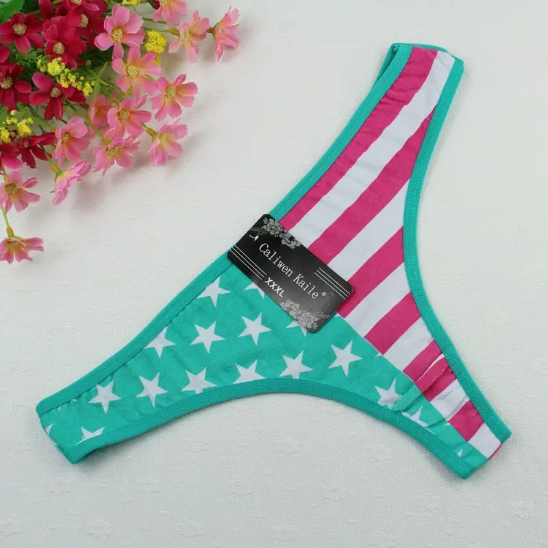 Stock Intimate cotton national flag star stripe Sey panties string lingerie thongs g string Briefs Underwear Women Girls Summer