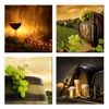 4 Pieces/ Beer and Wine Canvas Print/Golden Sparkling Wine Canvas Wall Art/Green Grape Canvas Painting