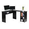 Home Office Workstation Furniture Black L-Shaped Computer Desk with Sliding Keyboard Tray and 2-Bookshelf Corner Table
