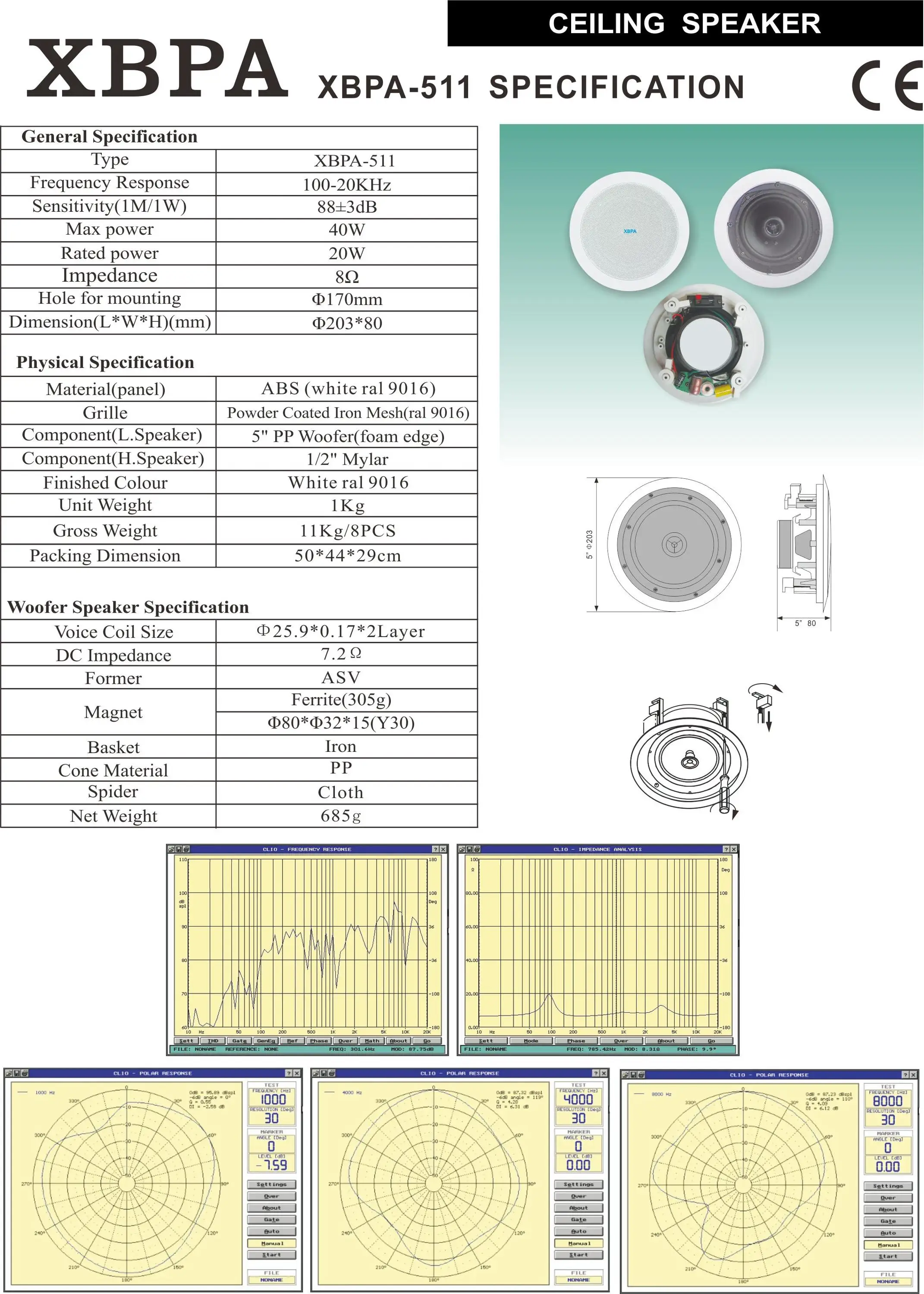 PA system ceiling speaker 100V power amplifier input drive Speaker 6W 10W 30W 60W 80W 6-8 inches