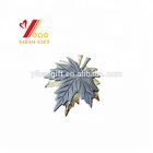 Custom gold and sliver color badges hard enamel print leafs pins worn on lapel of jacket with safety pin plants christmas