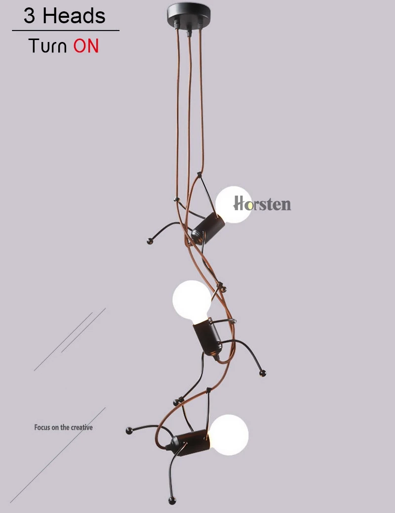 Creative Modern LED Pendant Lamp Black Small Iron Man Pendant Lights For Living Room Children Room Decoration Hanging Lamp (9)