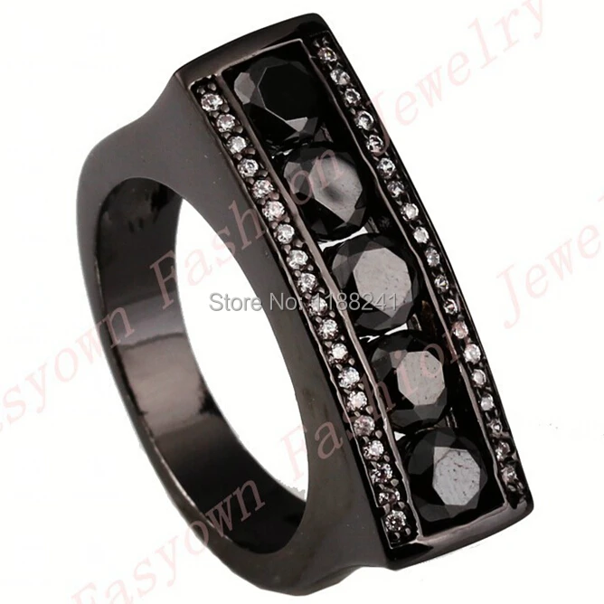 10pcs/lot Size 8 Women Men Fahsion Jewelry Rings 10KT Black Gold Filled Zircon Stone Finger Ring Wholesale RB0085-8