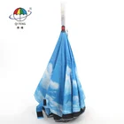 QIFENG FS-0826 New design automatic double sided custom printed logo double-deck luminous handle reverse Inverted umbrella