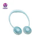 Hand Free Sports Dual Fan Portable Neck Band Hanging USB 2000MA Battery Rechargeable Mini Cooler Fan with Lights
