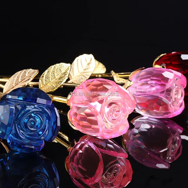new arrival crystal glass red rose flower for christmas gifts