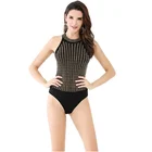 Cheap Wholesale Sleeveless Black Cotton Custom Crystal Sleeveless Fashion Tight Teddy Rhinestone Bodysuit for Women