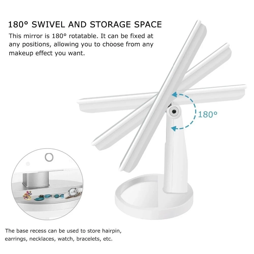 Desktop Foldable Travel Vanity Table Bathroom Portable Led Makeup Mirror With Led Light