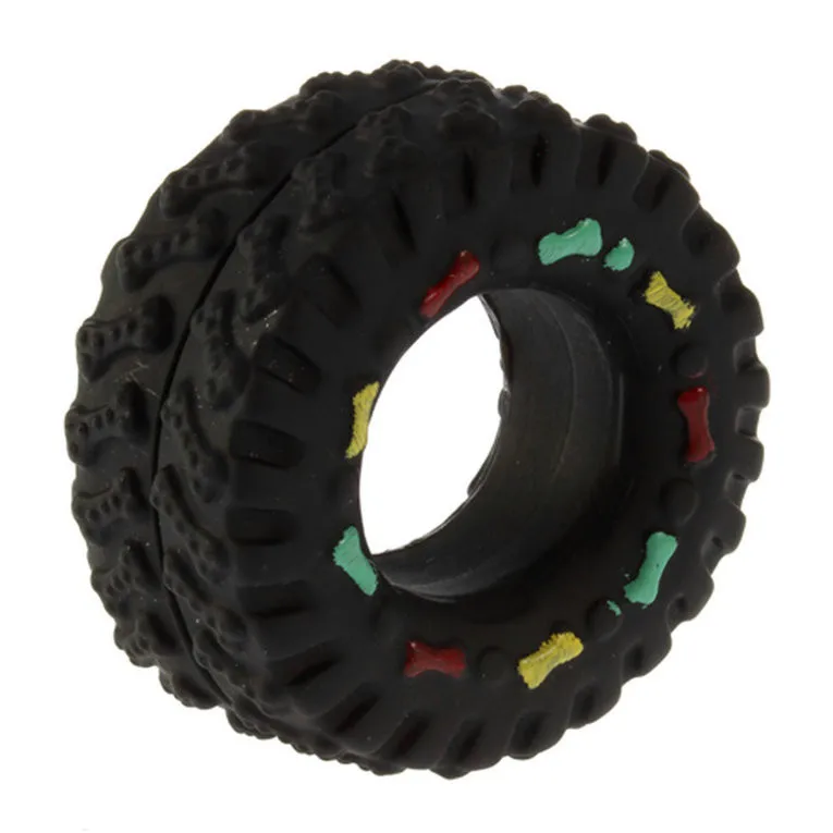 Free shipping Animal Sounds Tire Shape Pet Dog Toy Puppy Cat Chews Squeaky Rubber Toys Squeaking 8*4cm tire pet toys