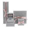 factory custom Grey Velvet Jewelry Gift Box Plastic Packing Box with pink ribbon