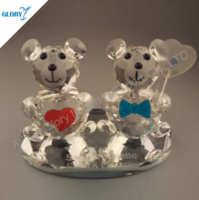 2016 high quality crystal teddy bear figurine wedding favour
