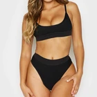 Low MOQ custom design women swimsuit Luxe Ribbed Fabric high waist thong bikini swimsuit