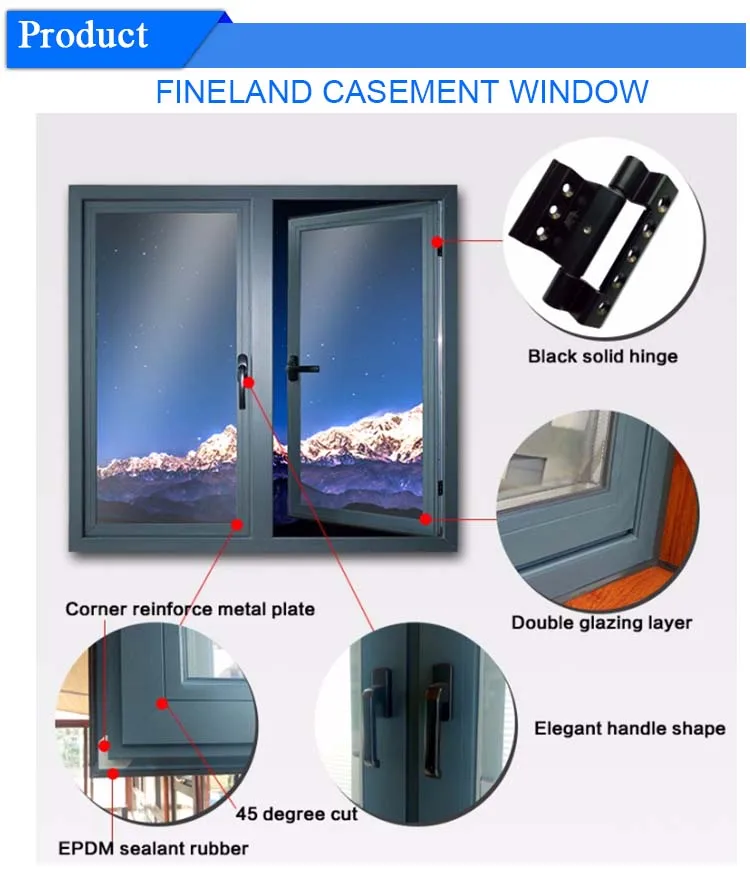 China Factory Heat Resistant Casement Windows Crank Out Casement Double Glazed Windows With Blind Inside