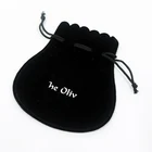 Custom Round Black Gift Drawstring Velour Velvet Jewelry Pouch Bag