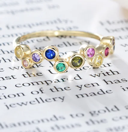 New Product Fashionable rainbow Zirconia Ring Colorful 925 White Gold Plating CZ Lady Ring Women
