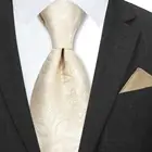 100% Silk Hot Sale Champagne Paisley Groomsmen Ties With Pocket Square