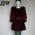 High Quality Ladies Warm Generous Rex Rabbit Fur Coat with Fox Fur Sleeve