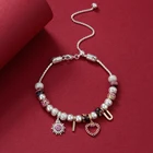 european charm heart shape murano glass beads adjustable chain handmade bead bracelet jewelry for girls