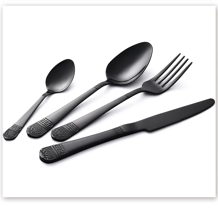 Luxury Fine China Full Stainless Steel Black and Gold Cutlery