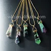 WT-N408 Wholesale natural rainbow fluorite pendant necklace, 24k electroplated snake chain fluorite necklace