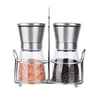 Stainless Steel mini cap dual salt and pepper grinder mill set with stand