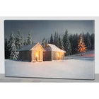 cute winter house led canvas white fiber optic wall art painting