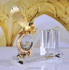 luxury handmade crystal pen holder with metal eagle gift set