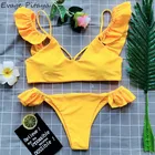factory 2019 new Exported to United States ruffled cross yellow swimwear women push up bra bikini